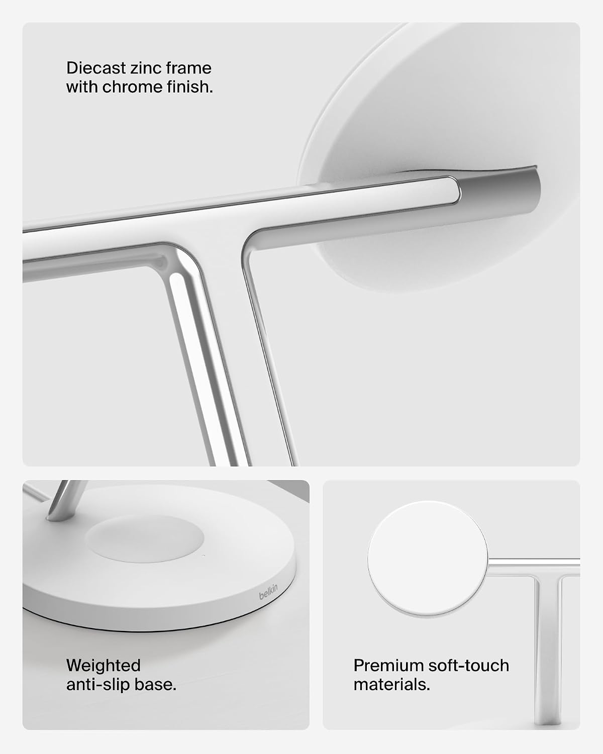 Belkin BoostCharge 3-in-1 Qi2 charger, MagSafe compatible wireless charging station, Qi2 Wireless Charger for Apple iPhone 17 Series, Air, Apple Watch, AirPods with Non-Slip Base, PSU Included - White