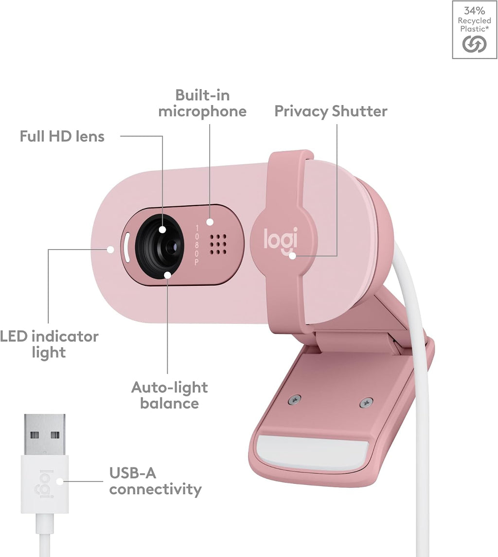 Logitech BRIO 100 Webcam — Rose