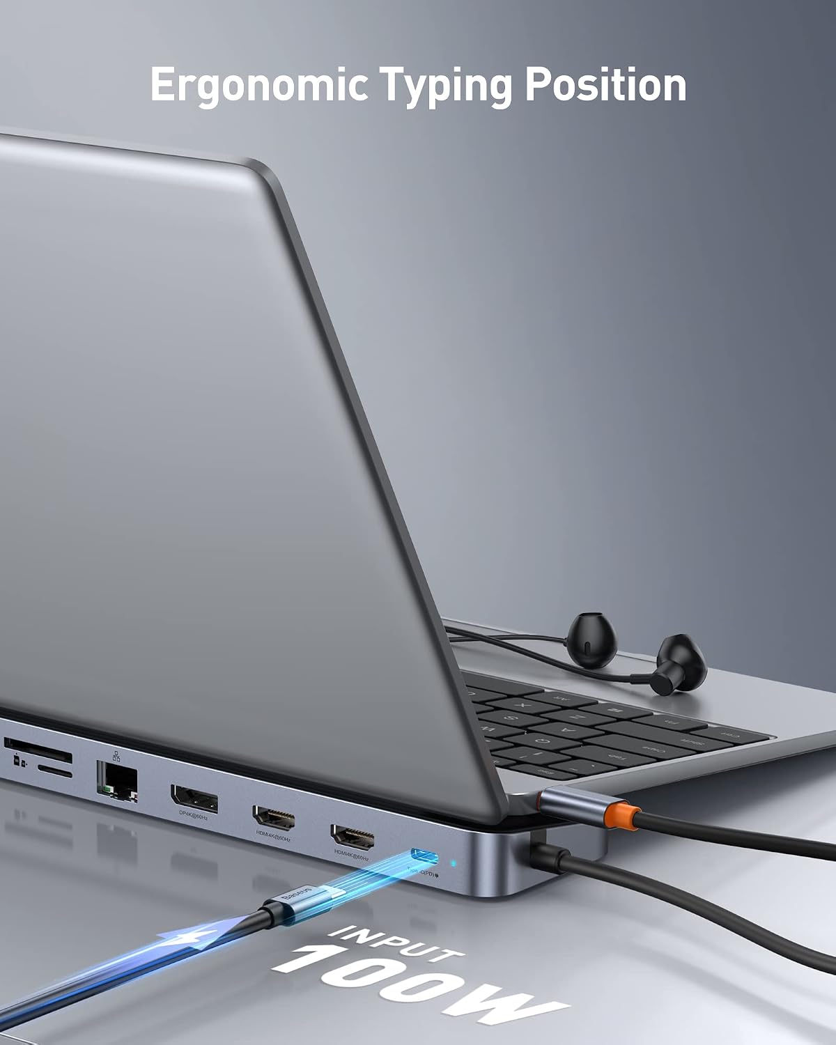 Baseus 12-in-1 Triple-Monitor USB-C Docking Station — 2 HDMI and DisplayPort — Silver
