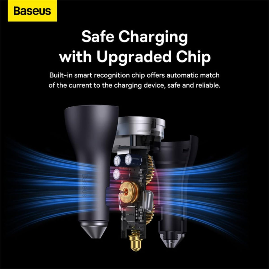 Baseus Fast Car Charger USB-A car charger 2x USB-C 65W Dark grey Fast Charging Car Power Adapter — Dark Grey