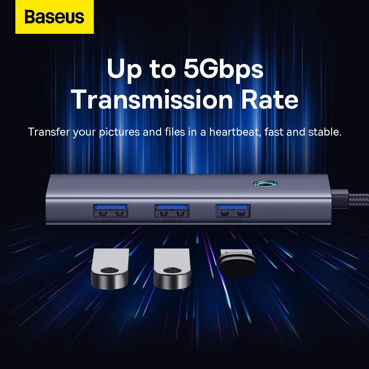 Baseus UltraJoy USB-C Hub 5-in-1 — HDMI 4K 30Hz and 4 USB 3.0 Ports — Space Grey