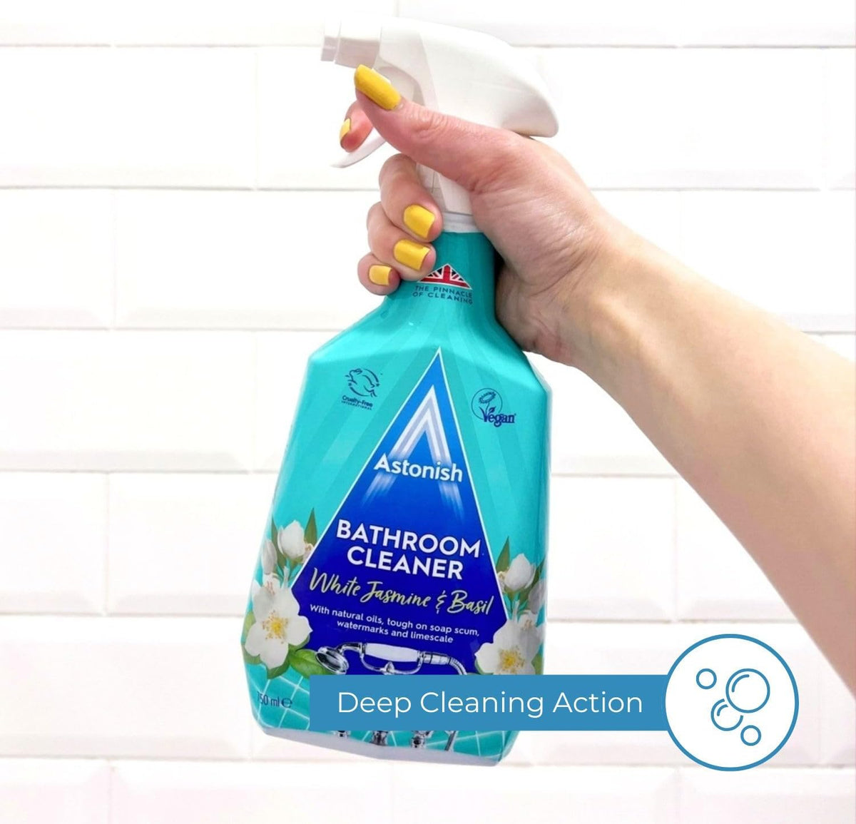 Astonish Bathroom Cleaner White Jasmine & Basil, Tough on Soap Scum Watermarks and Limescale, Streak Free Shine, With Natural Oils, Vegan and Cruelty Free Spray, 750ml — additional product view 3