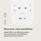 Belkin 8-Outlet Surge Protector Power Strip, Wall-Mountable with 8 AC Outlets, 2M Power Cord, & Green Indicator Light - USB-C Port & USB-A Port w/USB-C PD Fast Charging - 900 Joules of Protection