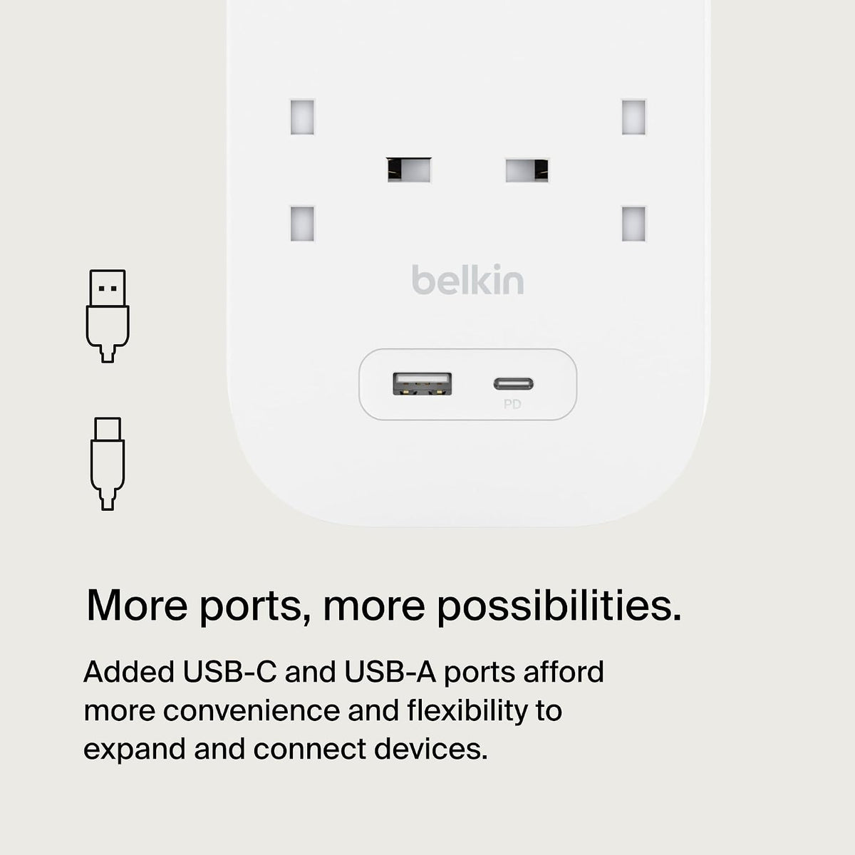 Belkin 8-Outlet Surge Protector Power Strip, Wall-Mountable with 8 AC Outlets, 2M Power Cord, & Green Indicator Light - USB-C Port & USB-A Port w/USB-C PD Fast Charging - 900 Joules of Protection