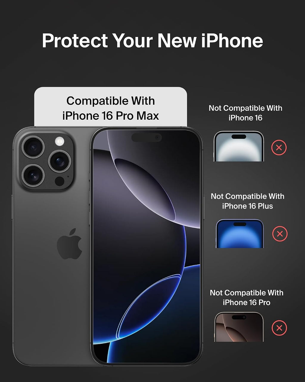 Belkin ScreenForce TemperedGlass iPhone 16 Pro Max Screen Protector, crystal clear, scratch-resistant tempered glass, bubble-free application, full screen coverage for iPhone 16 Pro Max, 2-pack