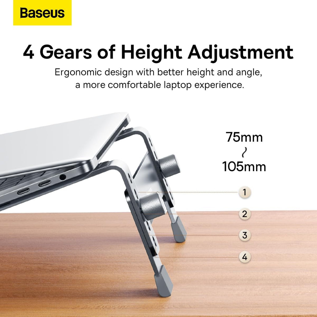 Baseus Laptop Stand for Desktop, Adjustable Ergonomic Portable Holder,4-Gear Adjustable — For Laptop (4-Gear Adjustable) — Grey