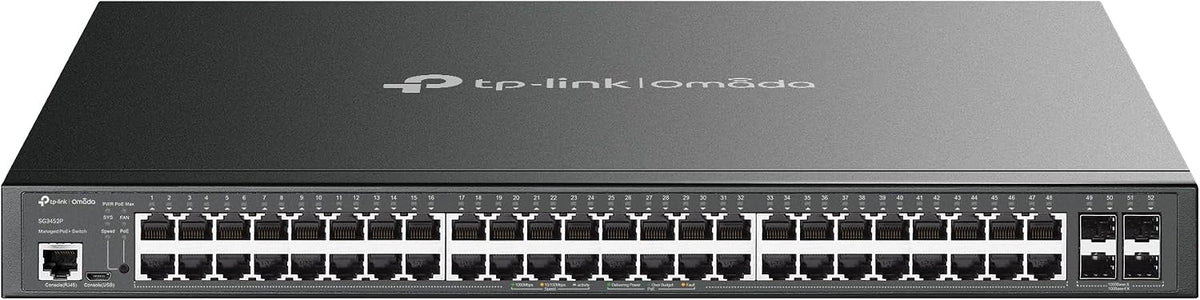 TP-Link TL-SG3452P | 48 Port Gigabit L2+ Managed PoE Switch | 48 PoE+ Port @384W, 4 x SFP Slots | PoE Auto Recovery | Omada SDN Integrated | IPv6 | Static Routing | 5 Year Manufacturer Warranty