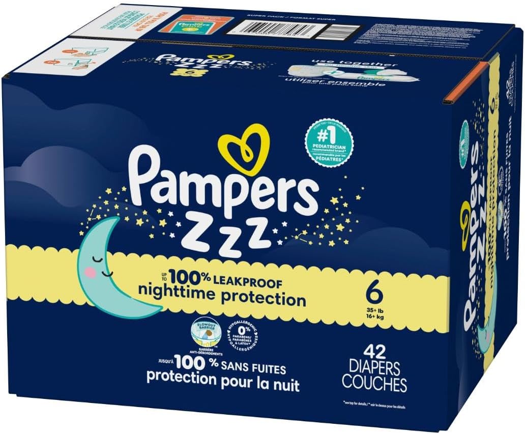 Pampers Swaddlers Overnights Diapers - Size 6, 42 Count, Disposable Baby Diapers, Night Time Skin Protection