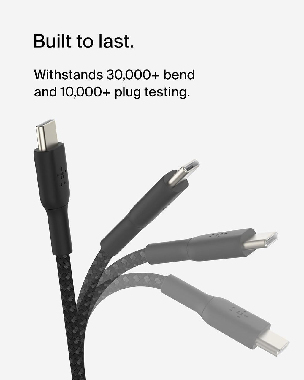 Belkin Fast Charge (0.5ft) Braided USB-C to USB-C Cable for iPhone 16, iPhone 16 Pro, iPhone 16 Pro Max, iPhone 16 Plus, iPhone 15, Galaxy S24, S23, Note10, Pixel 9, Pixel 8, iPad Pro & More - Black