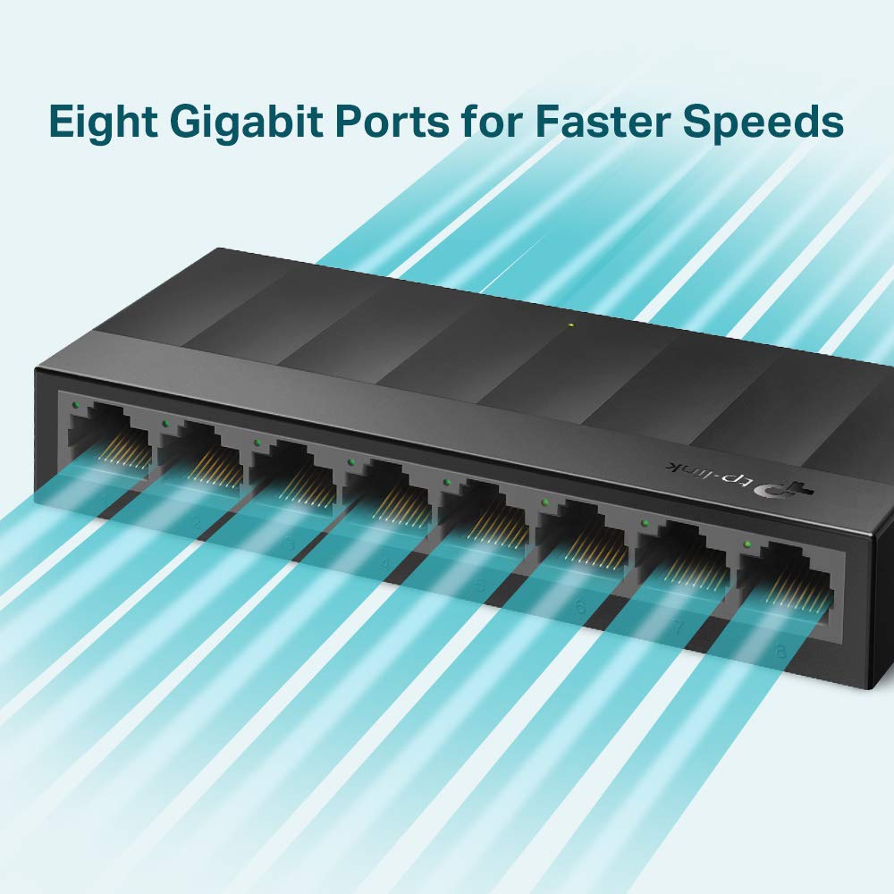 TP-Link LS1008G 8-Port Desktop/Wallmount Gigabit Ethernet Switch/Hub, Ethernet Splitter, Plug & Play, Desktop, Plastic Case