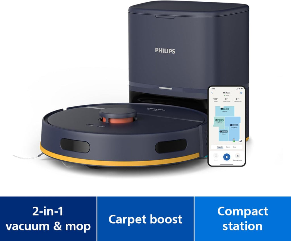 Philips Vacuum & Mop Robot With Station, 6000Pa Suction, 120 Min Runtime — Midnight Blue