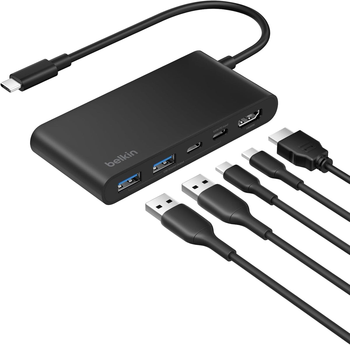 Belkin USB C Hub, 5-Port Hub w/ 4K HDMI Display @ 60Hz, 100W Power Delivery, Fast Data Transfer 5Gbps, USB C Multiport Adapter for MacBook, iPad Pro, Chromebook, & More - Upgraded HDMI 2.0 - Black