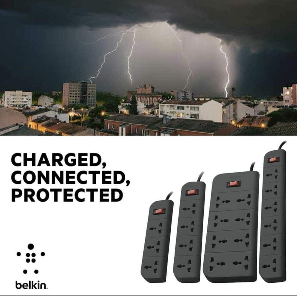 Belkin 8-Socket Extension Board with Surge Protector Universal Socket with 6.5Ft (2-Meter) Heavy Duty Cable Overload Protection, Comes with 5 Years Manufacturer Warranty, Grey Color, 220 Volts