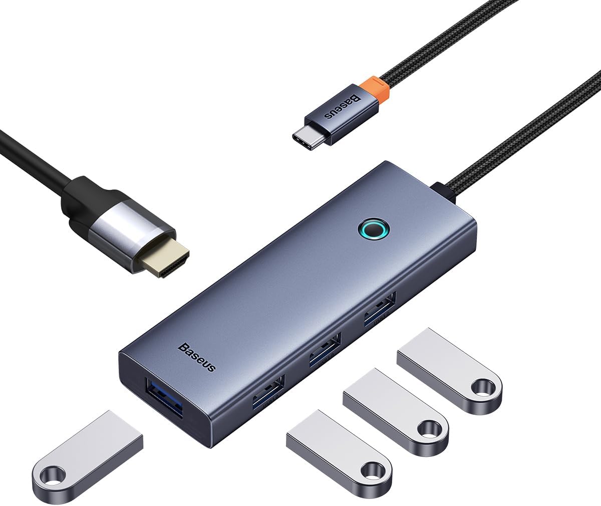 Baseus UltraJoy USB-C Hub 5-in-1 — HDMI 4K 30Hz and 4 USB 3.0 Ports — Space Grey