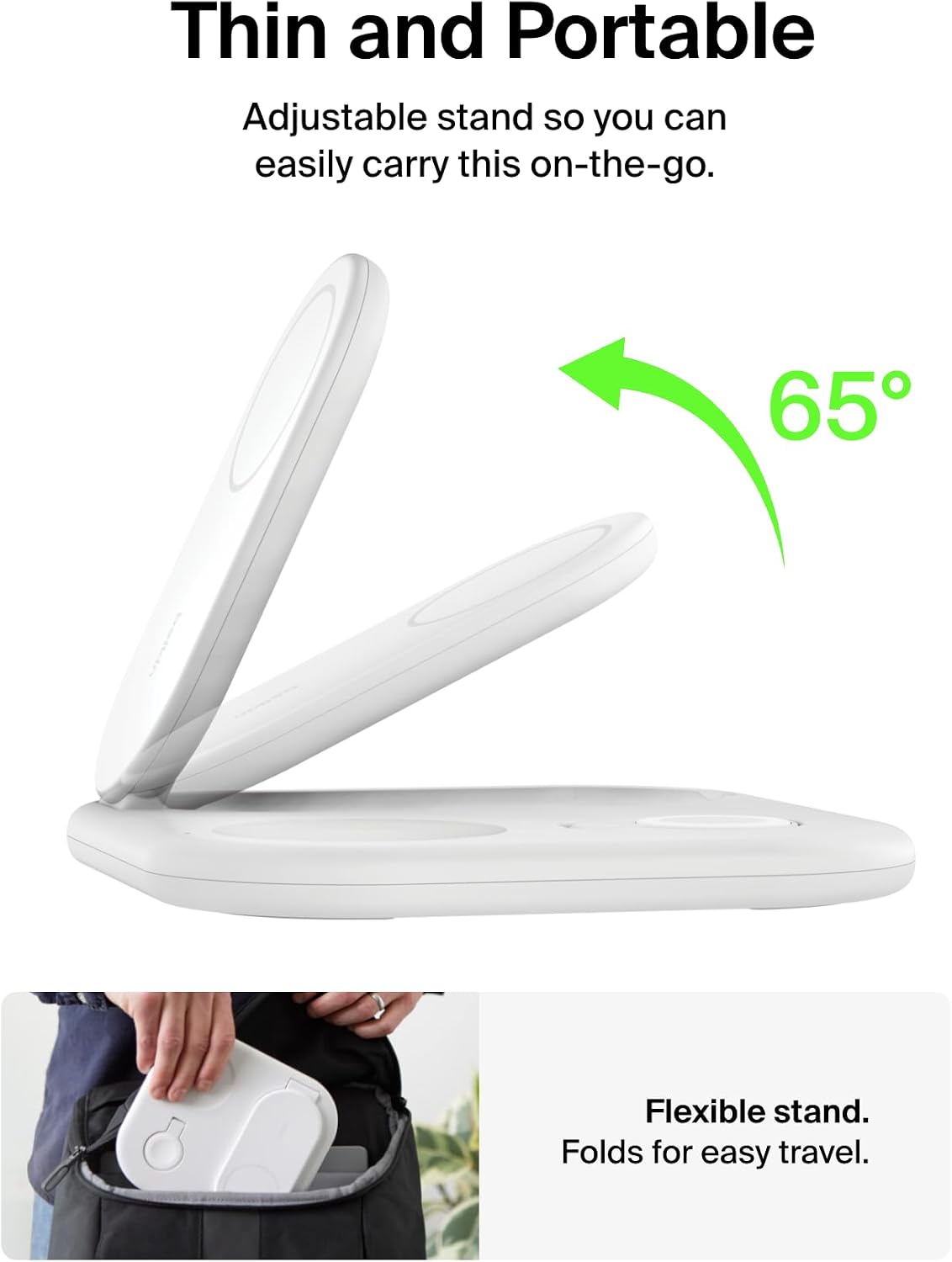 Belkin MagSafe Charger, Fast Charge 3-in-1 Qi2 Magnetic Foldable Charger 15W Fast Charger for Apple iPhone 15, Apple Watch, AirPods with Non-Slip Base, Power Supply Module - White