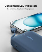 Belkin BoostCharge 10000mAh Power Bank with Integrated USB-C Cable - Blue