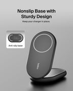 Belkin BoostCharge MagSafe Charger, Magnetic Foldable Wireless Charging Stand 15W, MagSafe-Compatible Portable Fast Charger for Qi2, iPhone 17, Air, Pixelsnap, Standy Mode Ready, PSU Included - Black