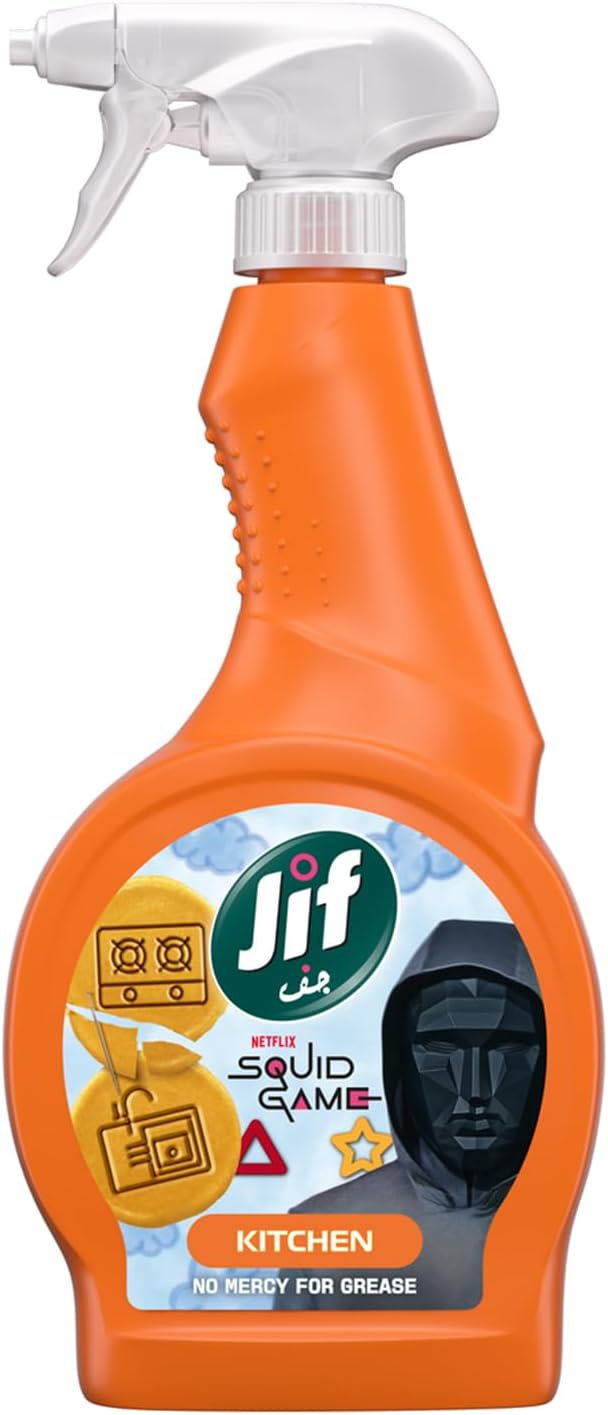 Jif Ultra Fast Cleaner Spray, Kitchen, Squid Game limited edition, no mercy for grease, 470ml — front product image