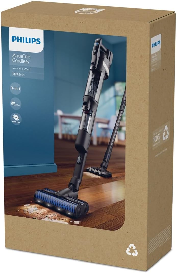 Philips AquaTrio 3-in-1 Cordless Vacuum & Wash, 1080L/Min Airflow, 4000 RPM — Deep Black