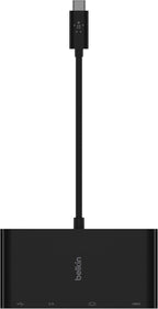 Belkin Usb-C Multimedia With Tethered Cable - Interface Hub Usb-A 3.2 Gen Port, Ethernet Vga And 4K Hdmi For Mac Windows Devices- Black