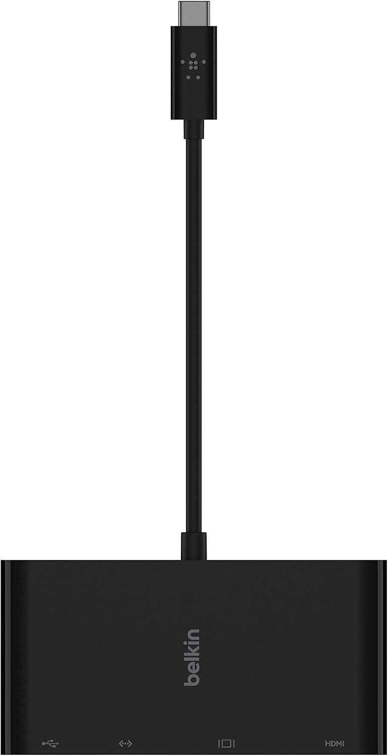 Belkin Usb-C Multimedia With Tethered Cable - Interface Hub Usb-A 3.2 Gen Port, Ethernet Vga And 4K Hdmi For Mac Windows Devices- Black