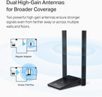 TP-Link USB WiFi Adapter, AC1300Mbps Dual Band 5dBi High Gain Antenna 2.4GHz/ 5GHz Wireless Network Adapter for Desktop PC (Archer T4U Plus)- Supports Windows 11/10, Mac OS 10.9-10.14