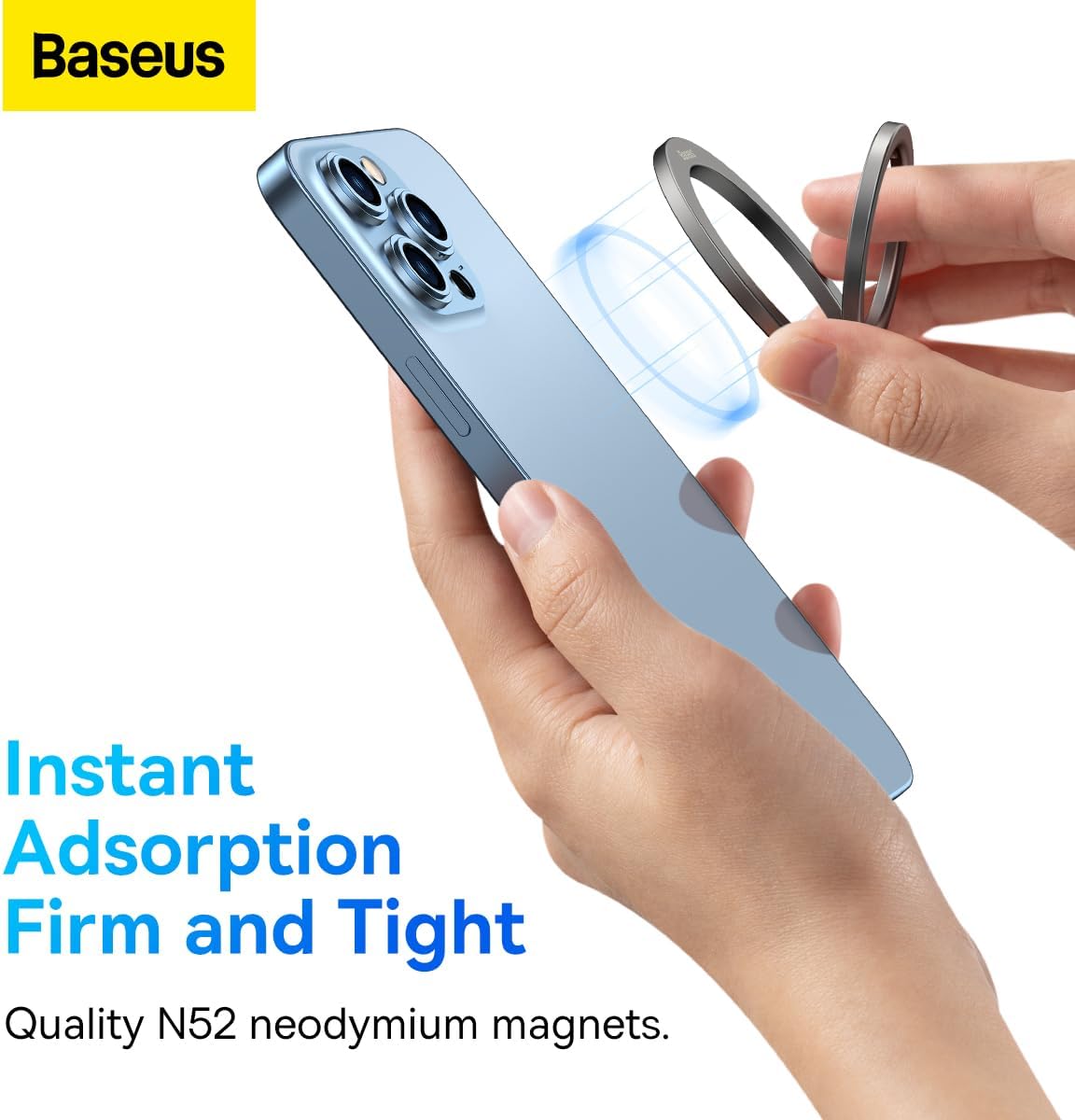 Baseus Halo Series Cell Phone Ring Holder Stand, 360° Rotation Magnetic Ring Stand for Magnetic Wireless Charging Phone Holders — Grey