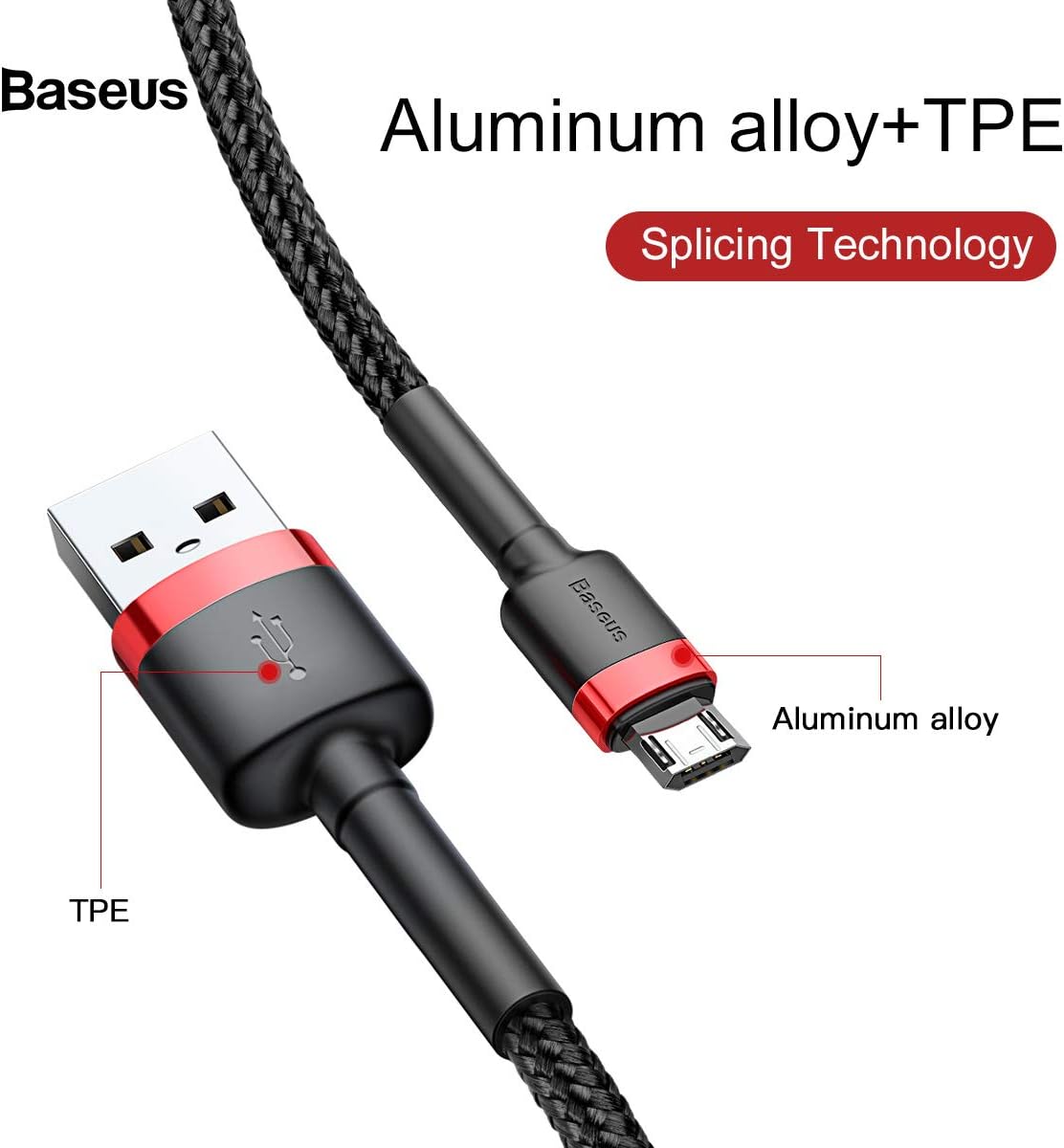 Baseus Cafule Series PD 2A QC 3.0 Micro USB Cable Nylon Braided Andriod Charging High-Speed 480Mbps Data Transfer Cable for S7 S6 J7 J8, Kindle Red — 3M-2A — Kindle Red