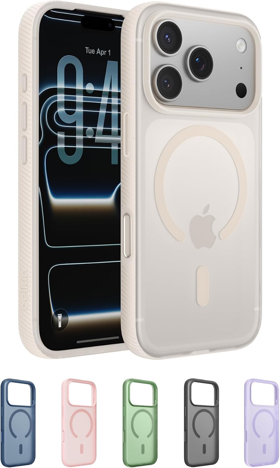 Belkin SheerForce Grip MagSafe Compatible iPhone 17 Pro Case with Slim Design & Anti-Slip Side Lines - Magnetic, Transparent, & Shockproof Protective iPhone Case - Sand