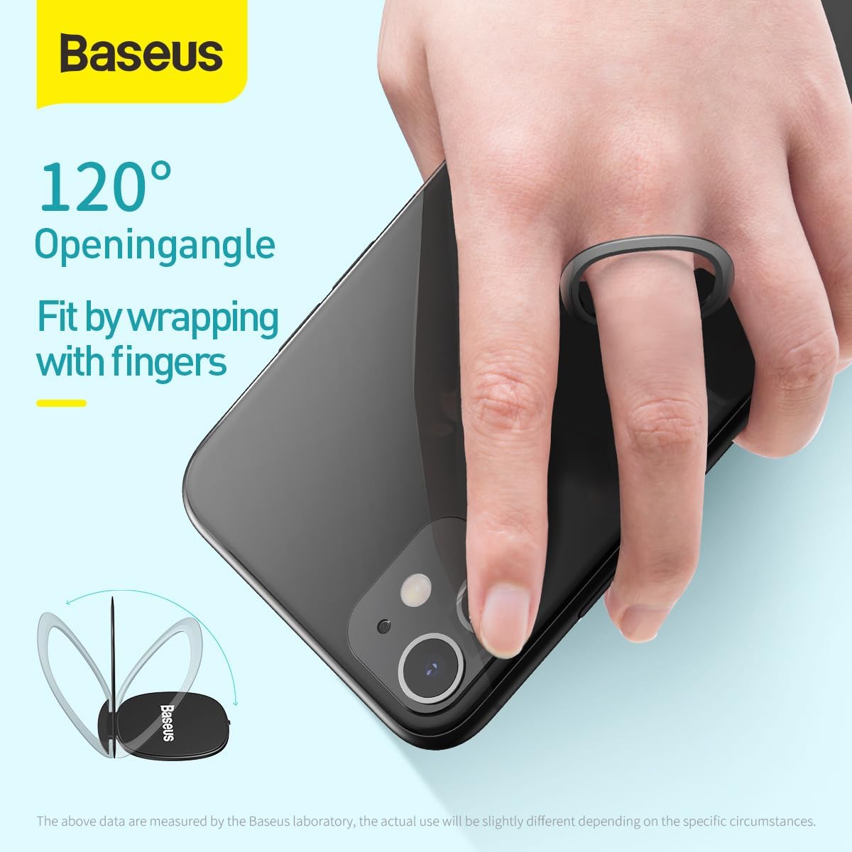 Baseus Cell Phone Ring Holder, 360 Degree Rotation Metal Finger Grip Adjustable Cellphone Stand for Magnetic Car Mount — Dark Grey