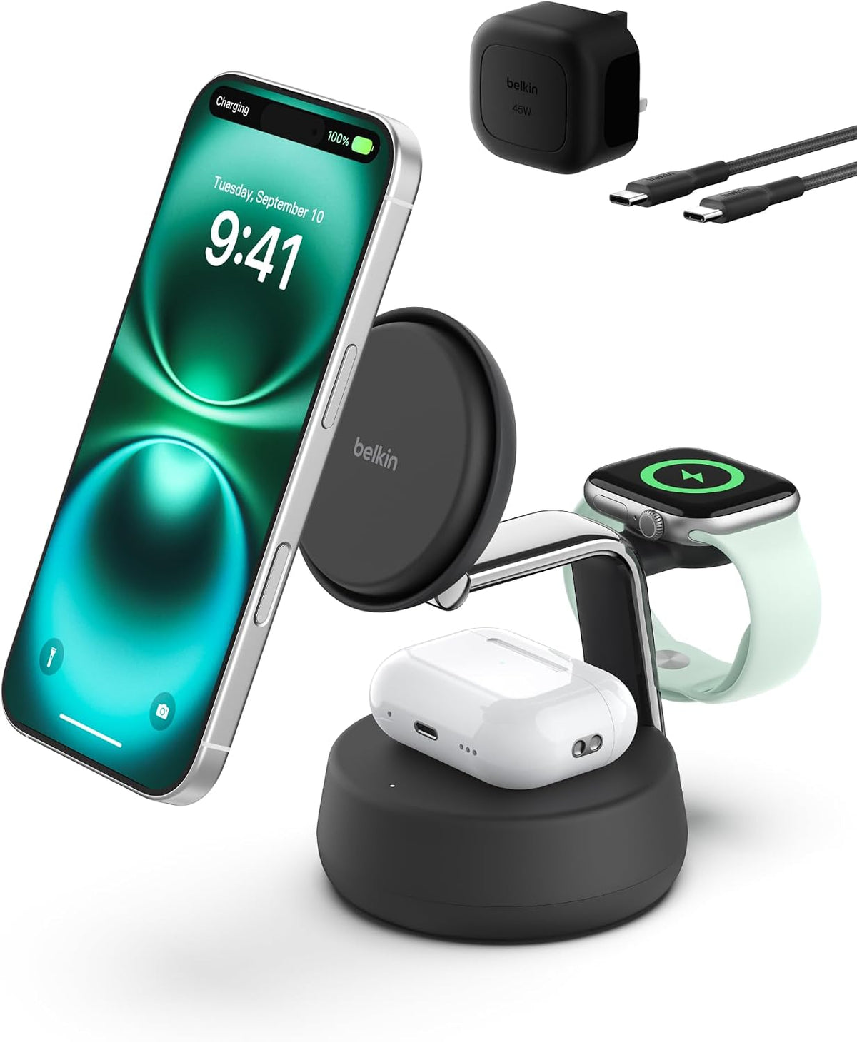 Belkin UltraCharge Pro 25W 3 in 1 Wireless Charging Station, Qi2.2 - Black