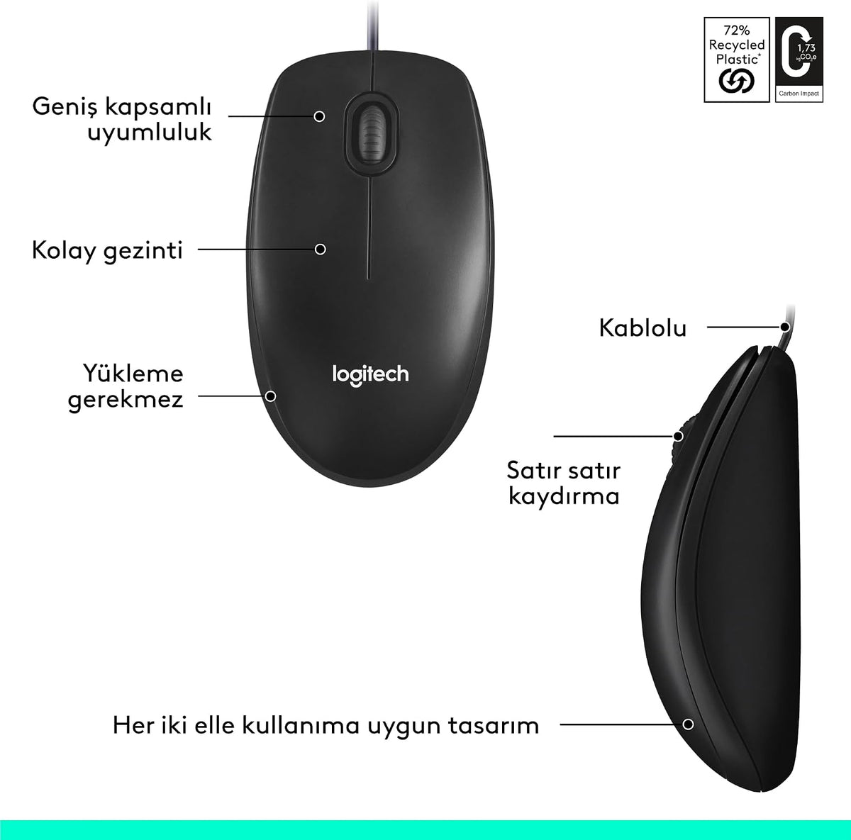Logitech M100 Wired Mouse — Black