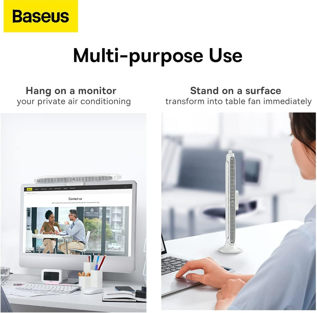 Baseus 2-in-1 Desktop and Monitor Clip-On USB Fan — White