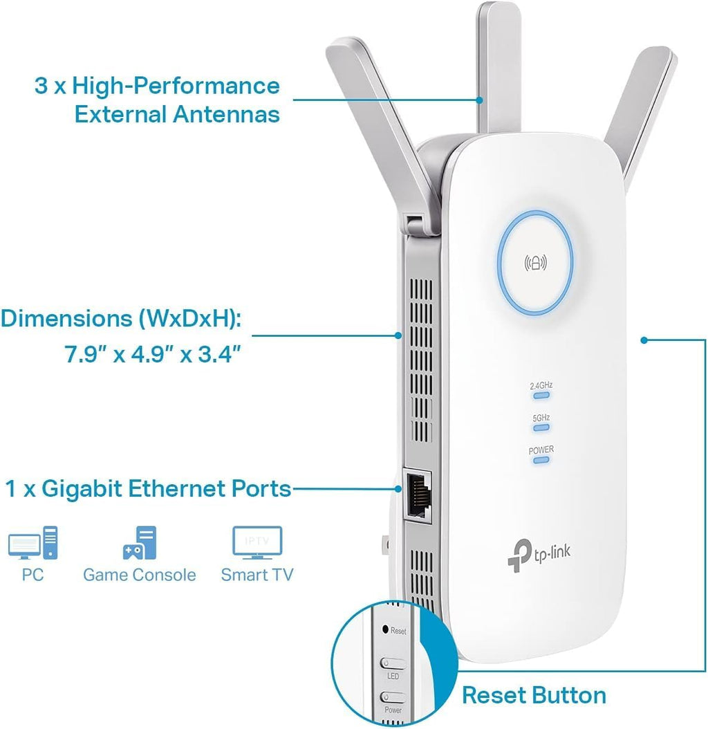 TP-Link AC1900 WiFi Extender (RE550), Covers Up to 2800 Sq.ft and 35 Devices, 1900Mbps Dual Band Wireless Repeater, Internet Booster, Gigabit Ethernet Port