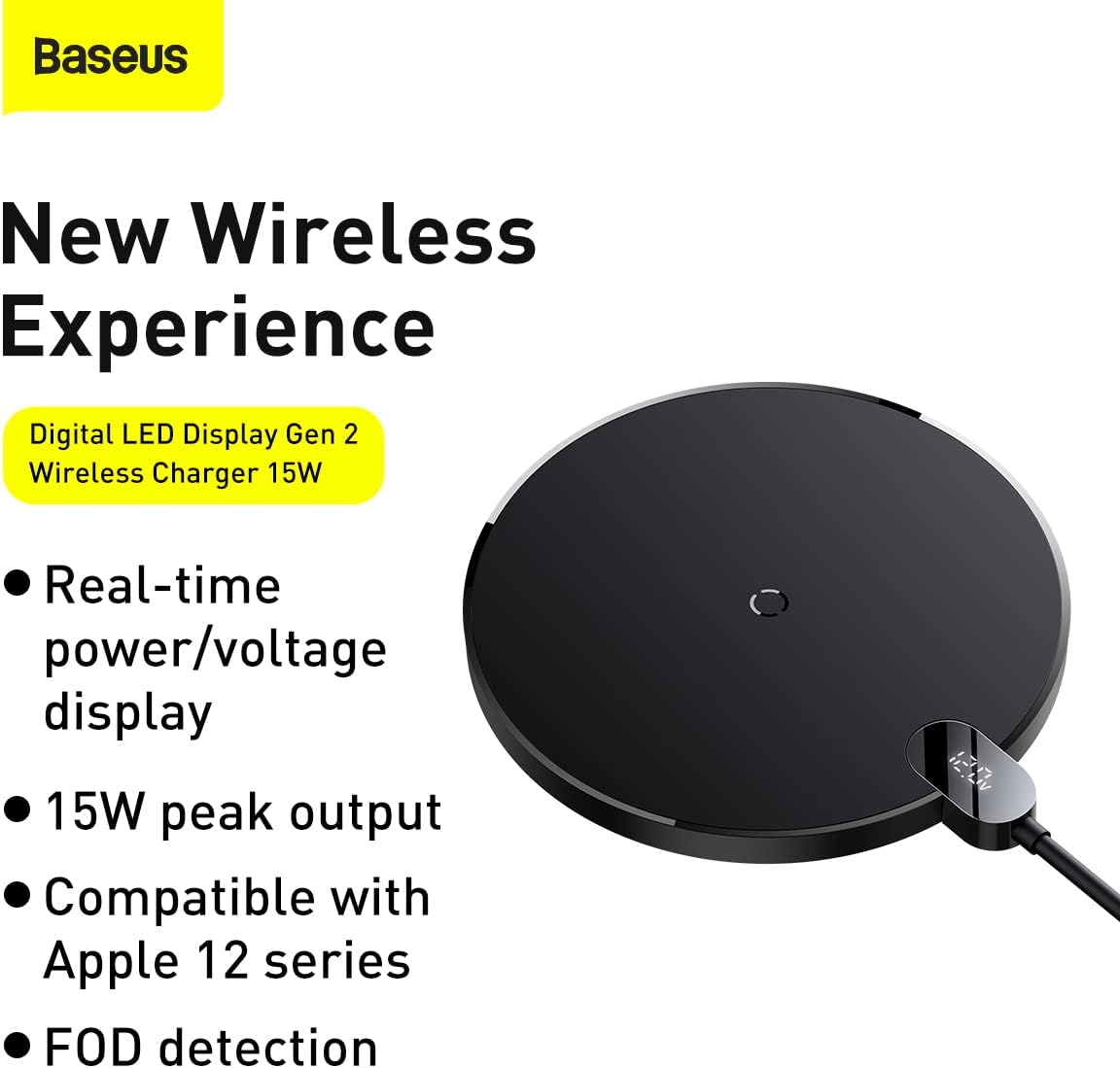 Baseus 15W Qi Digital LED Display Gen 2 Wireless Charger