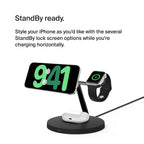 Belkin BoostCharge Pro 3-in-1 Wireless Charger with Qi2 for iPhone 17, Air, 16, 15, 14, 13, 12 + Apple Watch + AirPods + Pixelsnap, 15W MagSafe Compatible Charging Station - Black