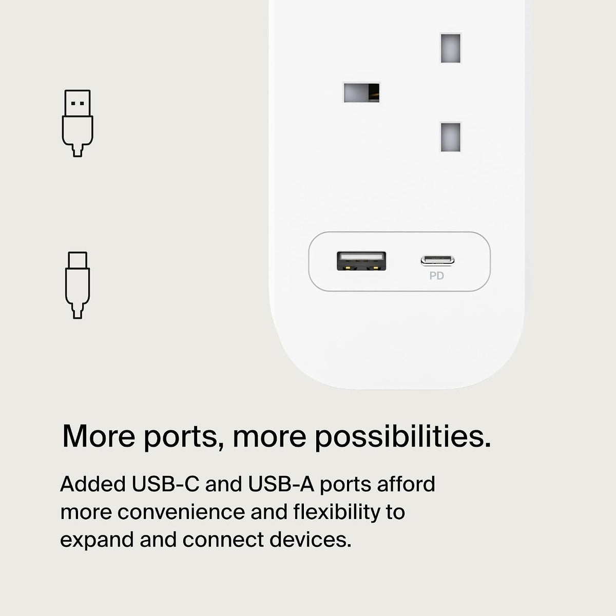 Belkin 4-Outlet Surge Protector Power Strip, Wall-Mountable with 4 AC Outlets, 2M Power Cord, & Green Indicator Light - USB-C Port & USB-A Port w/USB-C PD Fast Charging - 525 Joules of Protection