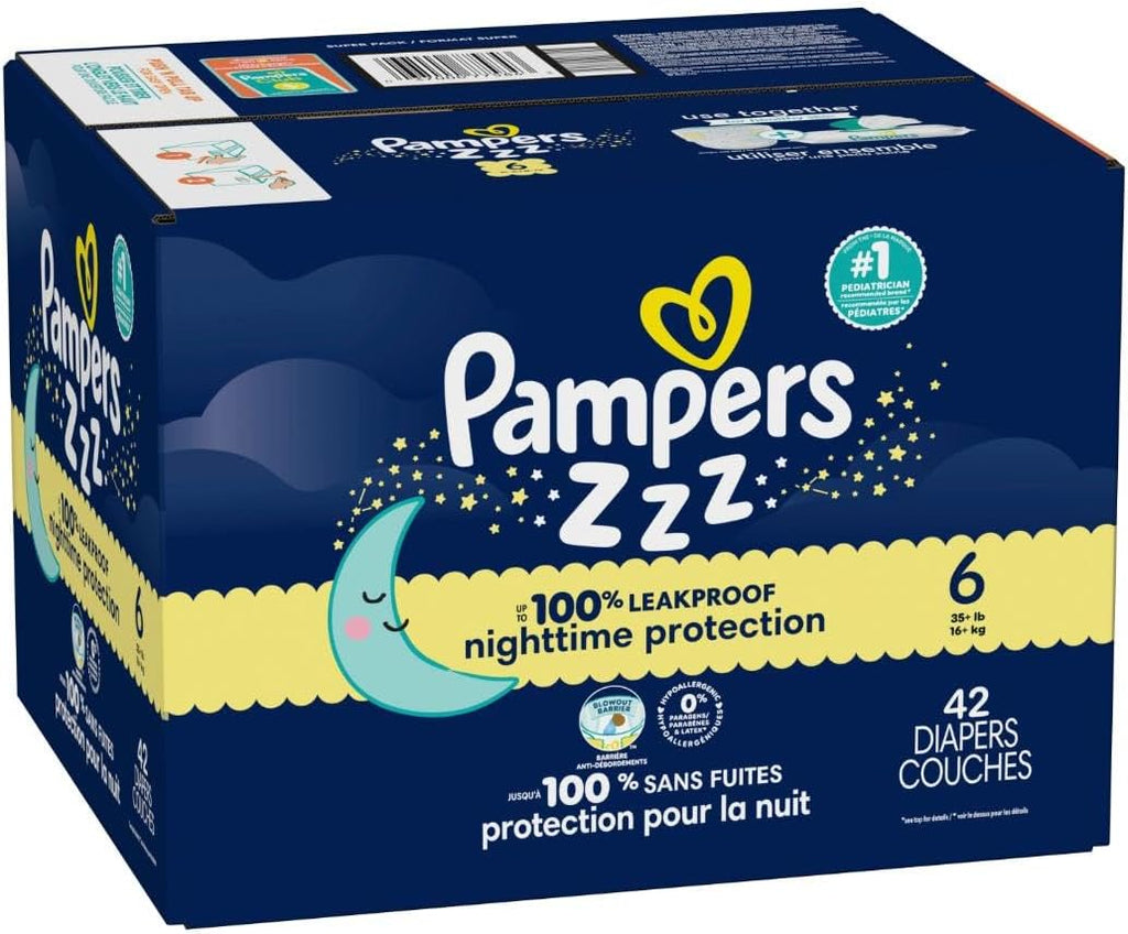Pampers Swaddlers Overnights Diapers - Size 6, 42 Count, Disposable Baby Diapers, Night Time Skin Protection