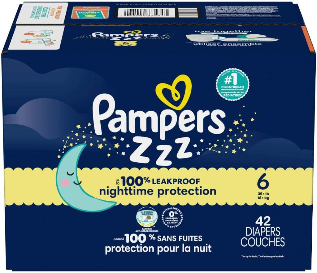 Pampers Swaddlers Overnights Diapers - Size 6, 42 Count, Disposable Baby Diapers, Night Time Skin Protection