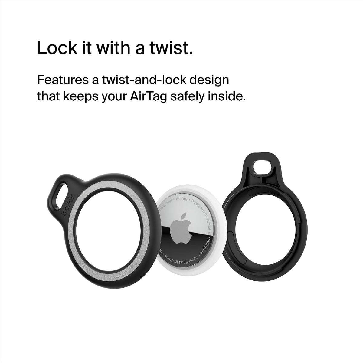 Belkin AirTag Reflective Case with Key Ring, Secure Holder Protective Cover for Air Tag with Scratch Resistance Accessory Black, MSC003btBK,