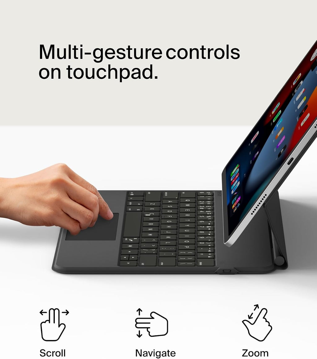 Belkin Pro iPad Keyboard Case with Magnetic Stand, Backlit Bluetooth Keyboard, Trackpad Gestures, Apple Pencil Storage, Premium Leather, QWERTY, Media Keys, For iPad Air 13” M2/M3/M4, iPad Pro 12.9”