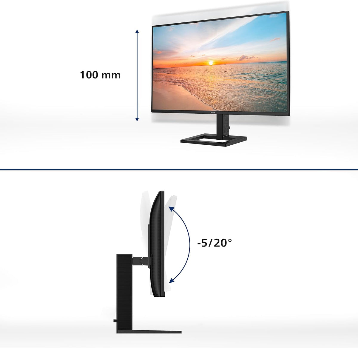 Philips 27E1N1300AM - 27-inch FHD Monitor, Height Adjustable, Speakers (1920x1080, 100Hz, HDMI, USB-C (65W Power), USB Hub) Black — Black