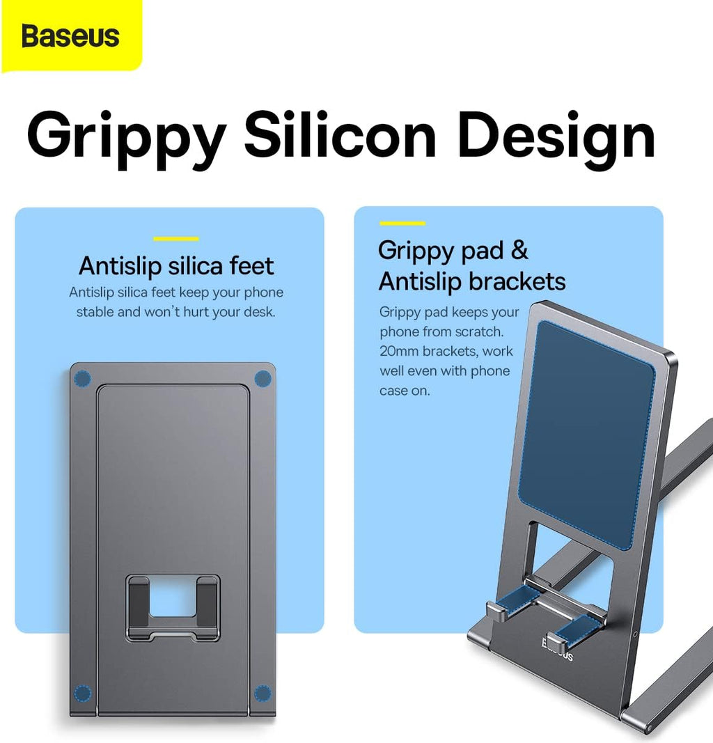 Baseus Metal Stand Desktop Holder, Fully Foldable Holder for Desk, Desktop Mobile Phone Cradle Dock — For Phones (Foldable) — Grey