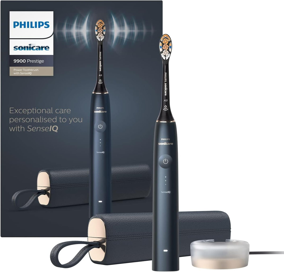 Philips Sonicare Prestige 9900 Our Most Advanced Electric Toothbrush HX9992/12 with SenseIQ All-in-One Brush Head Artificial Intelligence in The Philips Sonicare App Colour: Midnight Blue — Midnightblue