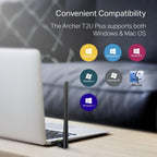 TP-Link USB Wifi Dongle 300Mbps High Gain Wireless Network Adapter for PC Desktop and Laptops. AC600 Archer T2U plus