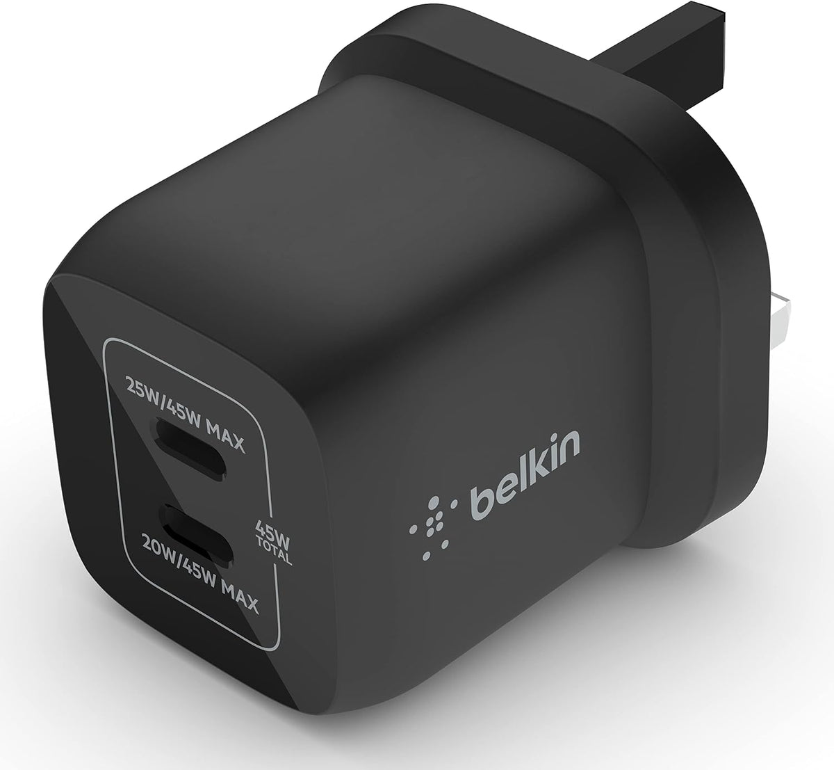 Belkin 45W Dual USB Type C Wall Charger, Fast Charging Power Delivery 3.0 with GaN Technology, USB C Charger for iPhone 17, iPhone Air, iPad Pro, MacBook, Samsung Galaxy S25, Pixel And More - Black