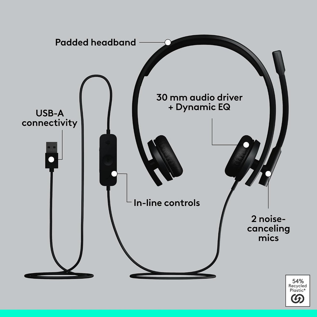 Logitech H570E USB-A Stereo Headset — Teams — Black