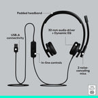 Logitech H570E USB-A Stereo Headset — Teams — Black