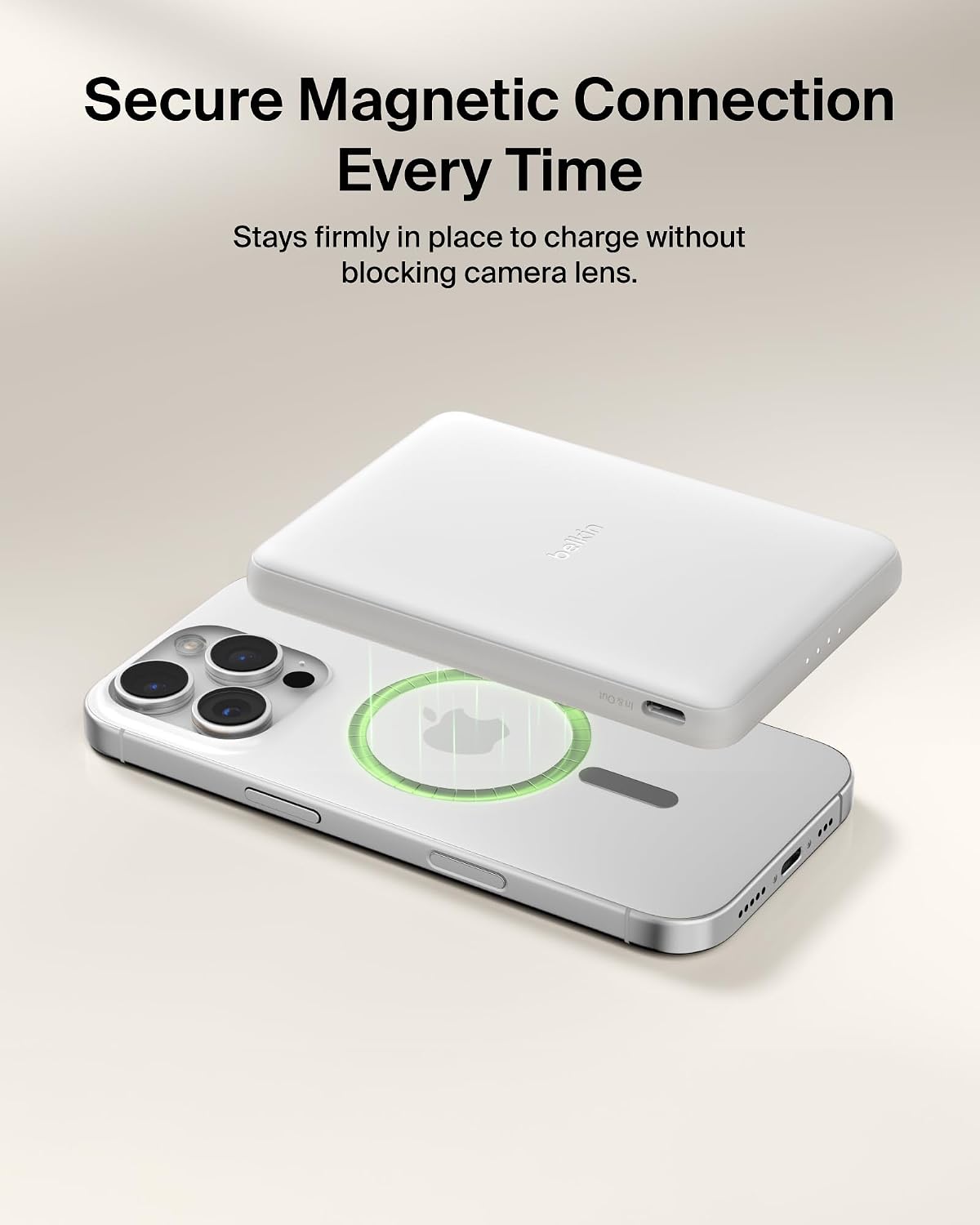Belkin BoostCharge 5000mAh Slim Magnetic Power Bank with USB C Port - White