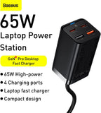 Baseus GaN3 Pro Desktop Fast Charger 2C+2U 65W EU Black(Include：Baseus Xiaobai series fast charging Cable Type-C to Type-C 100W(20V/5A) 1m Black） — Black